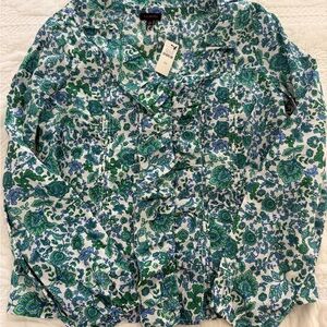 Talbots Green and Blue Floral Top